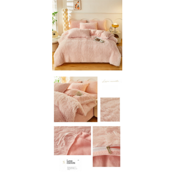 Pink Luxury Thick Plush 4 Piece Bedding Set for 1.5m & 1.8m Beds – Winter Ultra Soft Warm Bedding with Double-Sided Faux Mink Fur & Crystal Velvet, includes 200 x 230CM Quilt Cover, 230 X 250cm Flat Sheet and 2PCS  48 × 74CM Pillowcases