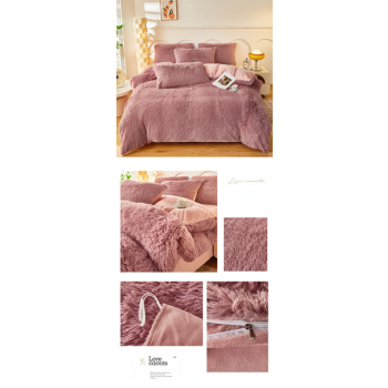 Dusty Rose Luxury Thick Plush 4 Piece Bedding Set for 1.5m & 1.8m Beds – Winter Ultra Soft Warm Bedding with Double-Sided Faux Mink Fur & Crystal Velvet, includes 200 x 230CM Quilt Cover, 230 X 250cm Flat Sheet and 2PCS  48 × 74CM Pillowcases