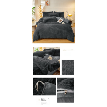 Dark Grey Luxury Thick Plush 4 Piece Bedding Set for 1.5m & 1.8m Beds – Winter Ultra Soft Warm Bedding with Double-Sided Faux Mink Fur & Crystal Velvet, includes 200 x 230CM Quilt Cover, 230 X 250cm Flat Sheet and 2PCS  48 × 74CM Pillowcases