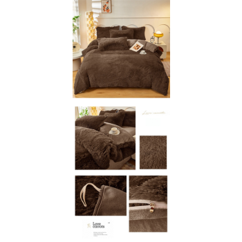 Coffee Luxury Thick Plush 4 Piece Bedding Set for 1.5m & 1.8m Beds – Winter Ultra Soft Warm Bedding with Double-Sided Faux Mink Fur & Crystal Velvet, includes 200 x 230CM Quilt Cover, 230 X 250cm Flat Sheet and 2PCS  48 × 74CM Pillowcases