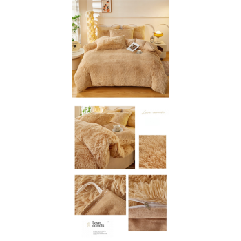 Khaki Luxury Thick Plush 4 Piece Bedding Set for 1.5m & 1.8m Beds – Winter Ultra Soft Warm Bedding with Double-Sided Faux Mink Fur & Crystal Velvet, includes 200 x 230CM Quilt Cover, 230 X 250cm Flat Sheet and 2PCS  48 × 74CM Pillowcases