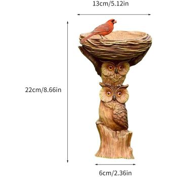Resin Bird Bath Feeder Garden Ornament with Owl Design – Tree Stump Decorative Outdoor Bird Feeder for Patio, Lawn & Yard