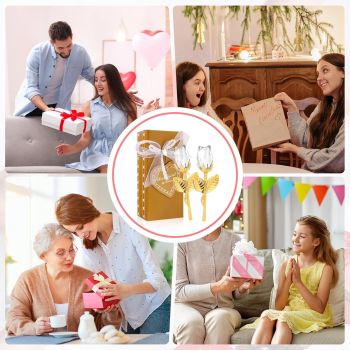 2 Set of White Crystal Rose Flower with Gold Gift Box and Gold Plated Stem Leaf – Elegant Crystal & Metal Rose Ornament | Wedding Party Gift, Valentine's Day & Anniversary Keepsake