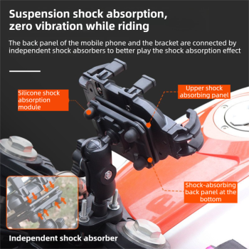Black Secure Grip Anti-Shock Bike Phone Mount - 360° Rotating Adjustment, 8-Claw Locking Universal Handlebar Navigation Holder for Motorcycle MTB & Road Cycling (Fits 4.7–7" Phones)