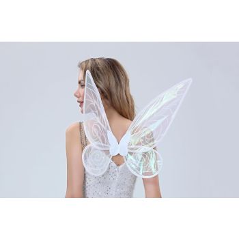 Blue Fairy Shimmering Butterfly Wings Costume with Elastic Shoulder Strap – Iridescent Translucent Angel Dress-Up Wings, Lightweight and Foldable for Girls, Princess Party, Halloween & Cosplay Accessory