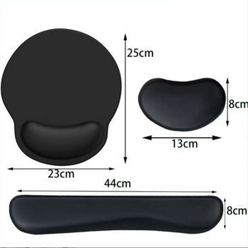 4-Piece Black Ergonomic Desk Arm Rest & Wrist Support Set with 2 Pack Clamp-On 180° Rotating Arm Rests + Memory Foam Keyboard Wrist Rest + Mouse Wrist Pad - Anti-Slip, Easy Clean and Pressure Relief for Home Office & Gaming Use