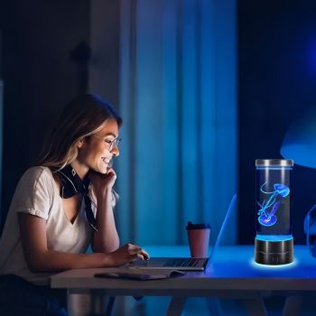 USB-C Powered Bionic Jellyfish LED Night Light with Dual Mode Touch Control and White Glowing Base, 7 Color Gradient Ambient Table Lamp for Bedroom Living Room Office & Gifts