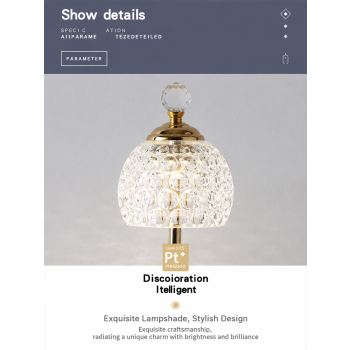 Luxury Metal Crystal Table Lamp, European Pineapple Eye Care Bedside Night Light with Dimmable 3 Color - Modern Elegant Bedroom Living Room Lighting (Touch Control / USB Rechargable)