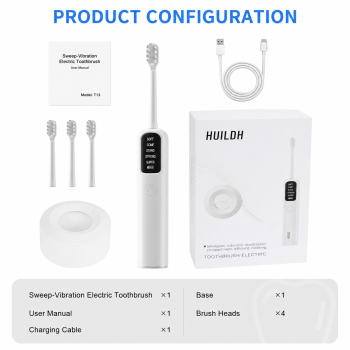 Black Rechargeable Dual-Action Vibration & 45° Scientific Sweep Cleaning Electric Toothbrush with 5 Brushing Modes, 4 Brush Head and Storage Base - Smart 2 Min Timer and 30s Quad Reminder, High-Density Rounded Bristles and 3D Precision Brush Head Design