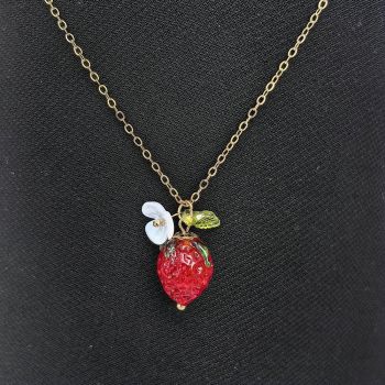 Cute Crystal Strawberry Pendant Jewelry Set for Women with Flower Berries Leaves Bow Earrings and Necklace - Vintage Gold Plated Fruit Charm Accessories Gift Box for Daily Wear, Parties, Dates and Occasions