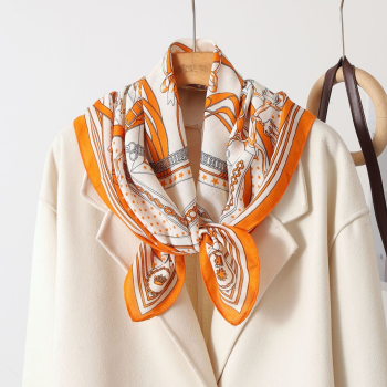 Luxury Orange Scarf Gift Set for Women - 70x70cm Belt Buckle Print Square Scarf with Elephant Comb, Stylish Neck Scarf & Hair Comb Set in Gift Box - Perfect Present for Birthday, Mother's Day, Anniversary