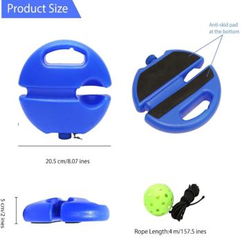 Pickleball Trainer Rebound Practice Set with Blue Tethered Ball and Blue Fillable Base -Solo Training Aid for Beginners and Advanced Players Solo Practice and Skill Development
