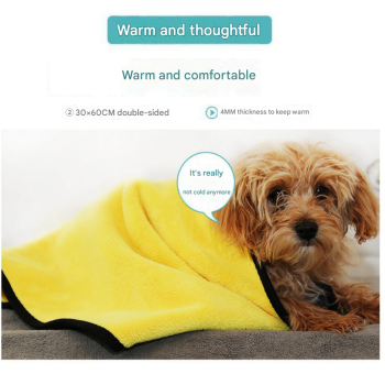 Yellow and Grey 30*30cm Pet  Bath Towel- Thickened Coral Fleece Super Absorbent Quick Dry Bath Towel for Dogs and Cats, Non Shedding Grooming Wrap