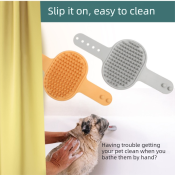 Grey Pet Bath Massage Brush Soft TPR Grooming Brush for Dogs and Cats Adjustable Hand Strap Deshedding Scrubber