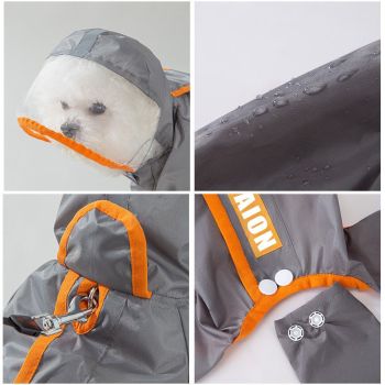 Grey and Green XS size Dog Raincoat with Leash Access and Transparent Hood - Waterproof Full Body Pet Rain Suit for Small and Medium Dogs, Reflective Trim, Removable Tail Cover, Outdoor Walking Apparel