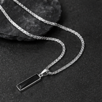 Black Zircon Bar Pendant Necklace 50cm+5cm for Men, Stainless Steel Cuban Chain Necklace, Minimalist Hip Hop Street Style Jewellery