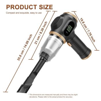 8-piece Black Handheld Cordless Vacuum Cleaner & Air Duster 2-in-1(2 x 2000mAh), Portable Car and Home Cleaning Vacuum with Digital Display