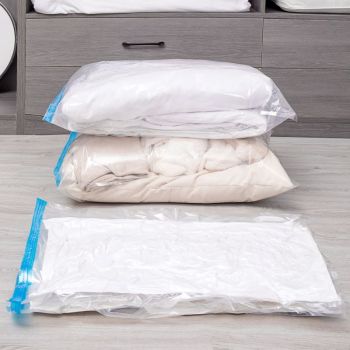 8-piece Vacuum Storage Bags Set(2 small, 2 medium, 2 large, 1 extra large, 1 hand pump)- Heavy Duty Space Saving Compression Bags for Clothes Quilts Bedding Moisture Proof Wardrobe Organisation Travel Storage Reusable Durable Seal