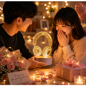 Headphone version Creative Acrylic LED Night Light - Warm White Ambient Table Lamp, Decorative Desktop Mood Light, Cartoon and Creative Display Design, Compact Gift for Bedroom Living Room Office