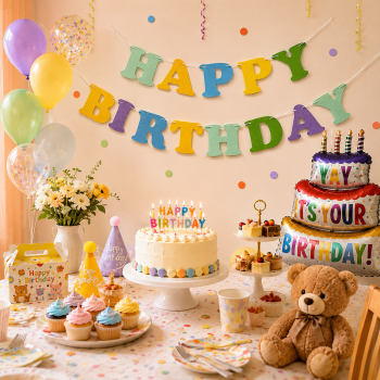 Blue and Green Happy Birthday Felt Banner Garland, Reusable Birthday Party Hanging Decoration, Colorful Letter Bunting for Birthday, Photo Booth & Celebration Backdrop