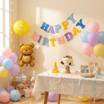 Blue and Pink Happy Birthday Felt Banner Garland, Reusable Birthday Party Hanging Decoration, Colorful Letter Bunting for Birthday, Baby Shower, Photo Booth & Celebration Backdrop