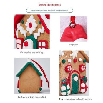 Green Eaves Style Gingerbread House Christmas Tree Ornament - Made of polymer clay with snowflake details, perfect for Christmas decorations, suitable for home and window displays