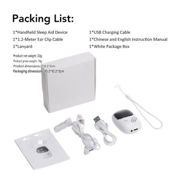 White Handheld CES Sleep Aid Device with Ear Clip - Dual Mode Microcurrent Relaxation, 3 Intensity Levels, USB Rechargeable, Portable Insomnia Relief for Home and Travel