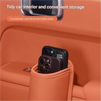 White Universal Car Door Cup Holder - PU Leather Hanging Storage Organizer for Seat Back and Console side and Door storage compartment - Multi-Purpose Beverage Pocket with Secure Clip Design for Travel and Commute