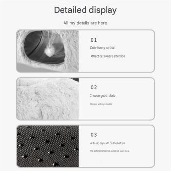 Grey Foldable Cat Tunnel Bed - Plush 2-in-1 Pet Nest with 26cm Wide Opening, Non-Slip Base and Hanging Toy for Indoor Cats