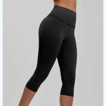 Black S Size Women's High Waist 3/4 Yoga Leggings - Peach Hip Lift Design, Breathable Stretch Fabric for Gym Running and Daily Wear