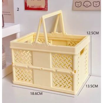 Yellow Foldable Storage Basket with Handles - Portable Multi Purpose Desktop Organiser Crate for Snacks, Kitchen Storage, Books and Household Essentials