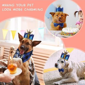 Blue Pet Birthday Party Decoration Set Dog Birthday Bandana Hat Bow Tie Balloons and Happy Birthday Banner Kit