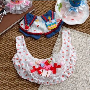 Size M Pink Pet Birthday Party Supplies Strawberry Cake Bib and Hat Set Cat Dog Costume Photo Shoot Outfit