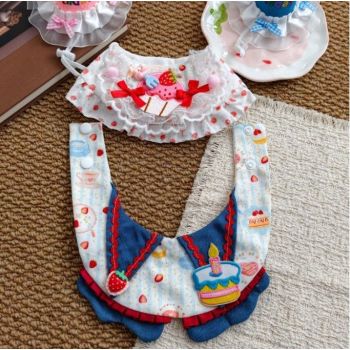 Size L Blue Pet Birthday Party Supplies Strawberry Cake Bib and Hat Set Cat Dog Costume Photo Shoot Outfit