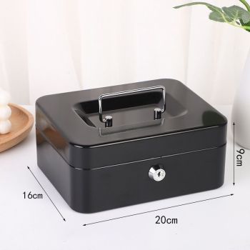 Blue Handheld Cash Box Lockable Money Storage Box with Removable Cash Tray Portable Metal Money Safe with Keys 200x160x90mm