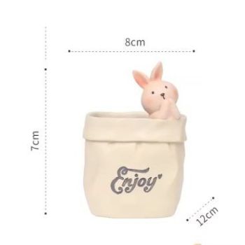 Creative Animal-Themed "Paper Bag" Pen Holder (Rabbit) — Resin Desktop Organizer | Cute Cartoon Pencil Cup, Planter, & Storage Container | Home & Office Desktop Decor