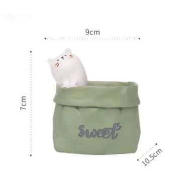 Creative Animal-Themed "Paper Bag" Pen Holder (Cat) — Resin Desktop Organizer | Cute Cartoon Pencil Cup, Planter, & Storage Container | Home & Office Desktop Decor