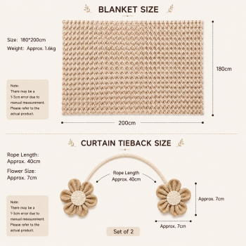 Light camel Luxury Bubble Fleece Throw Blanket 180x200cm Sofa Couch Bed Blanket with FREE Pair of Flower Curtain Tiebacks, Soft Plush Textured Home Throw for Living Room Bedroom Decor
