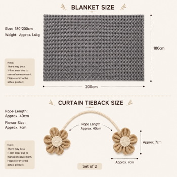 Grey Luxury Bubble Fleece Throw Blanket 180x200cm Sofa Couch Bed Blanket with FREE Pair of Flower Curtain Tiebacks, Soft Plush Textured Home Throw for Living Room Bedroom Decor