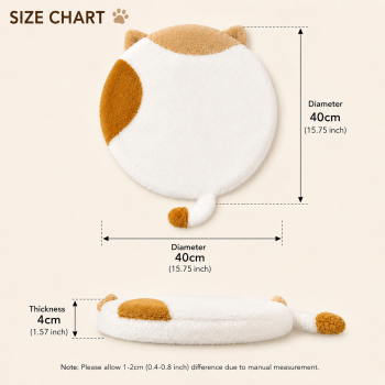 40cm Round Cat-Themed Seat Cushion (Brown Tabby) — Slow-Rebound Memory Foam, Soft Plush, Washable — Ideal for Office Chairs, Bedrooms, Dorms, and Reading Nooks