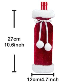 2 Pack Green Christmas Velvet Wine Bottle Covers with Faux Fur Trim Reusable Wine Bottle Gift Bags for Holiday Table Decor and Christmas Party Decorations
