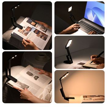 White Rechargeable LED Clip-On Reading Light - Foldable Portable Mini Book Light with Eye-Caring Lamp for Study & Bedside