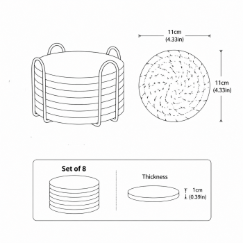 Brown series 8 Piece Handmade Braided Cotton Coasters Set with Holder 4.3 Inch Round Absorbent Drink Coasters Heat Resistant Table Protection Cup Mats for Home Kitchen