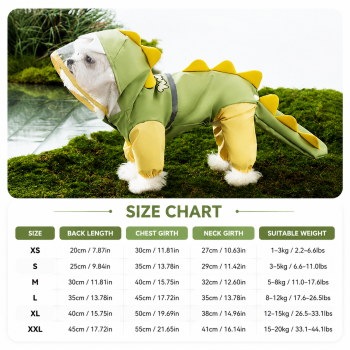 Green Size XL Waterproof Dinosaur Dog Raincoat with Harness Hole Full Body Pet Rain Jacket for Small Dogs Tail Cover Lightweight Outdoor Walking