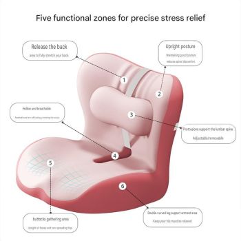 Ergonomic Memory Foam Seat Cushion with Pink Support Integrated One Piece Design Pressure Relief Chair Cushion Black for Office Car Home Use