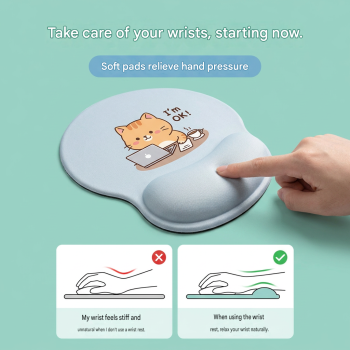 Ergonomic Gel Wrist Support Mouse Pad Cat pattern (I'm ok!)  Soft Silicone Wrist Rest Desk Accessory for Office Home Gaming Comfortable Non Slip Ergonomic Computer Use