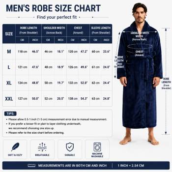 Men's Flannel Bathrobe blue L Size - Soft Coral Fleece Hooded Kimono Collar Dressing Gown Loose Fit Warm Comfortable Loungewear Home Spa Easy Care Machine Washable