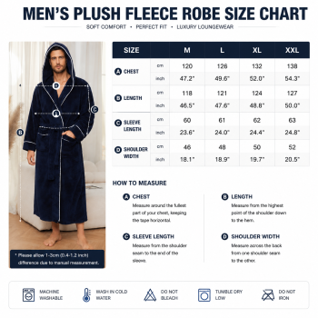Men's Plush Fleece Hooded Bathrobe Blue M Size Shawl Collar Dressing Gown - Thick Warm Soft Winter Loungewear with Belt Deep Pockets Machine Washable Home Spa Comfort Gift Ready