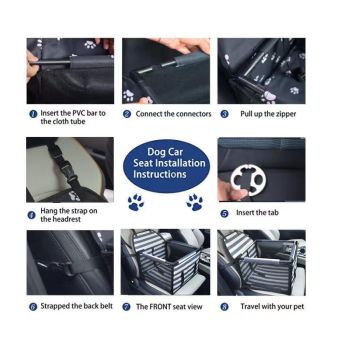 Blue Easy Install Dog Car Seat - Dark Blue Waterproof Foldable Dog & Cat Booster Seat with Breathable Mesh, Safety Strap & Reinforced Frame for Travel, Anti-Slip Portable Pet Car Bed