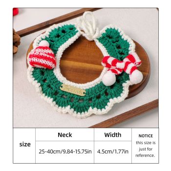 Christmas Pet Collar（Green scarf and hat） Knitted Festive Dog Cat Collar Red Green Adjustable Soft Lightweight Holiday Pet Accessories for Small Dogs and Cats  Party Wear